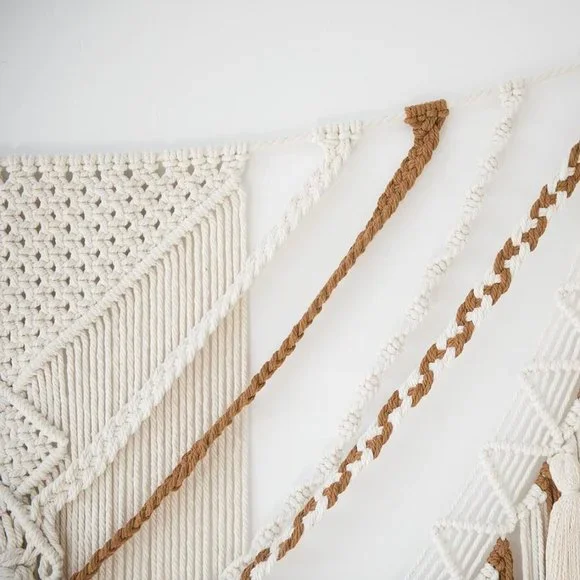 Boho Macrame Woven Brown Handmade Mid Century Modern Hanging Tassel Wall Decor - Picture 5 of 8